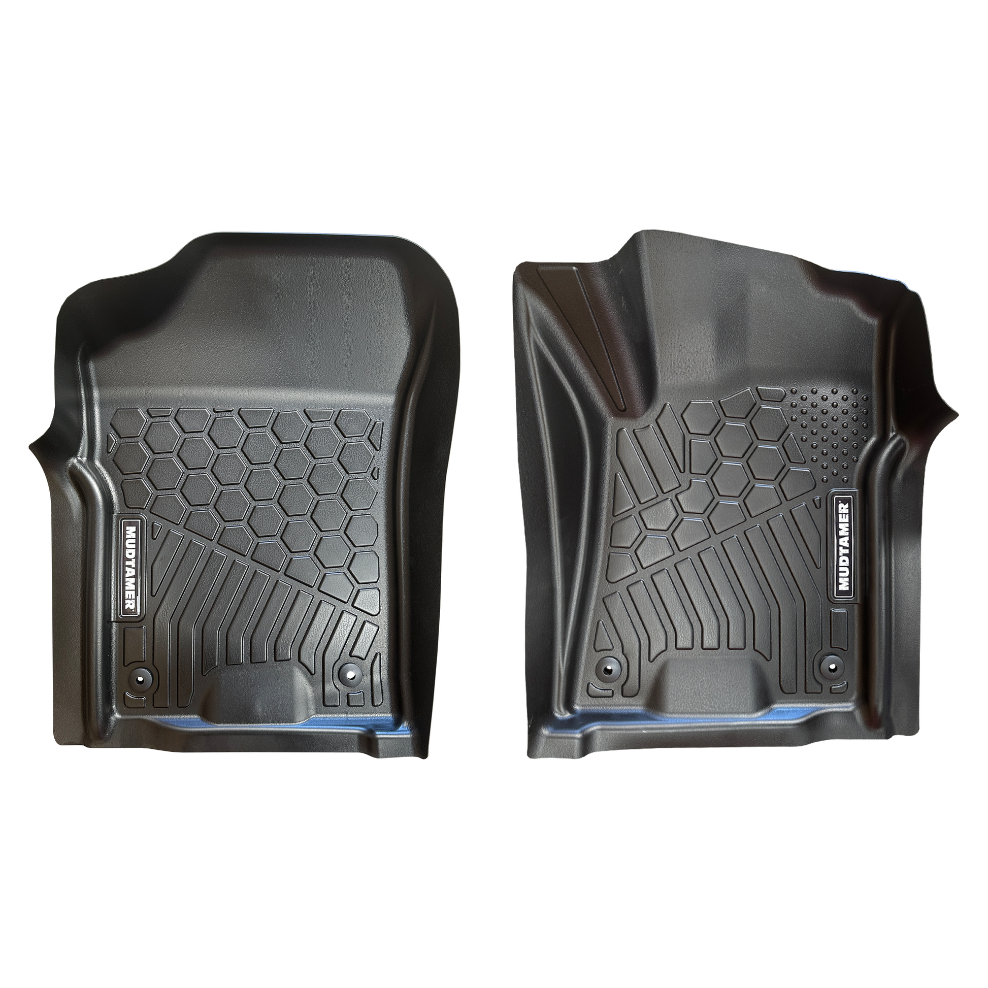 Front set of MUDTAMER floor mats for the Nissan Y62 Patrol on a white background