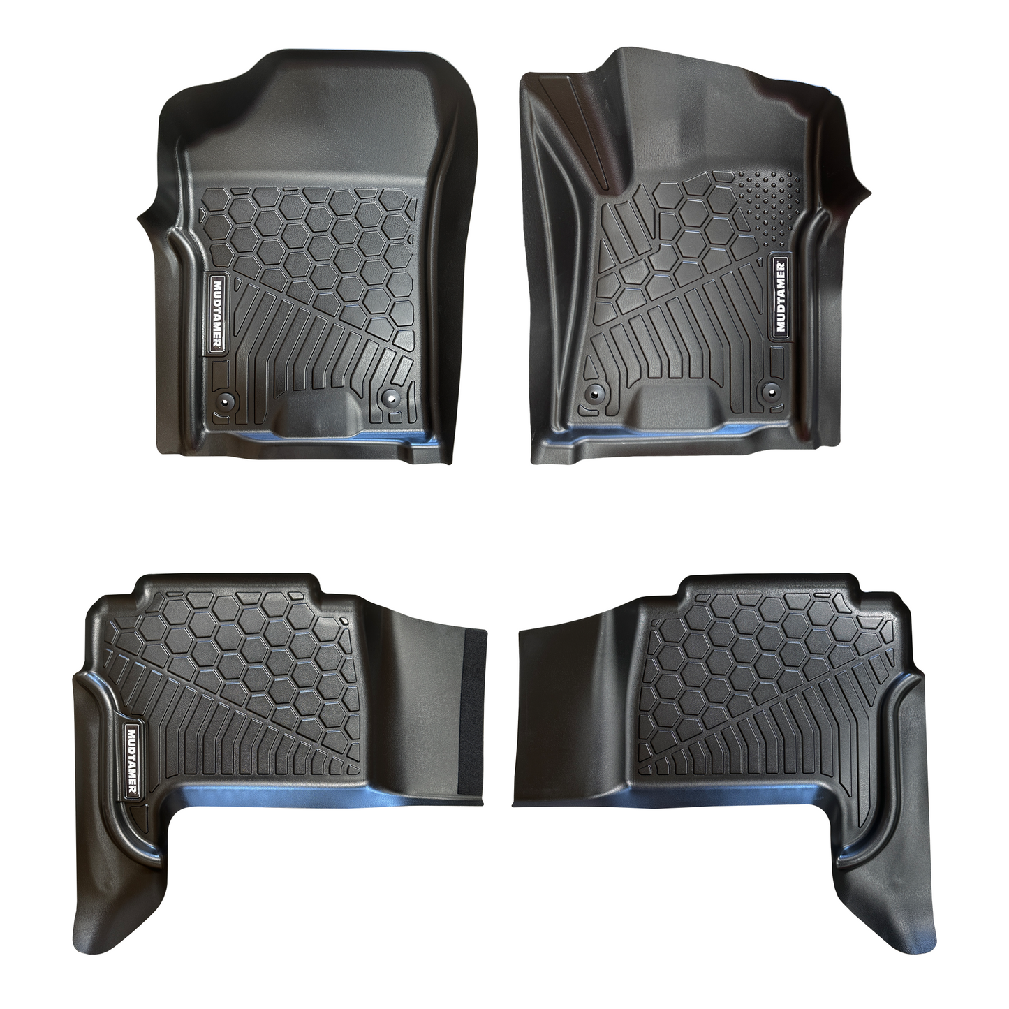 Full set of MUDTAMER floor mats for a Nissan Y62 Patrol on a white background